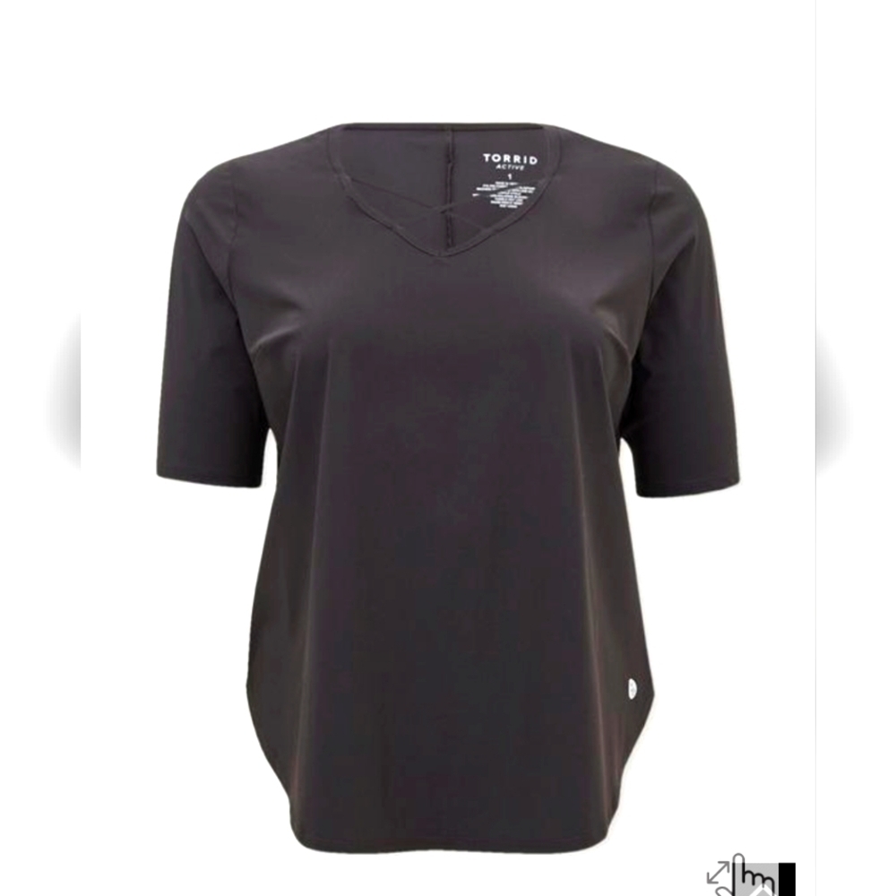 New Torrid Tech Jersey Top Strappy Short Sleeve Active Tee, gray black 3x